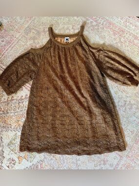 M Missoni Metallic Gold Knit Cold Shoulder Top